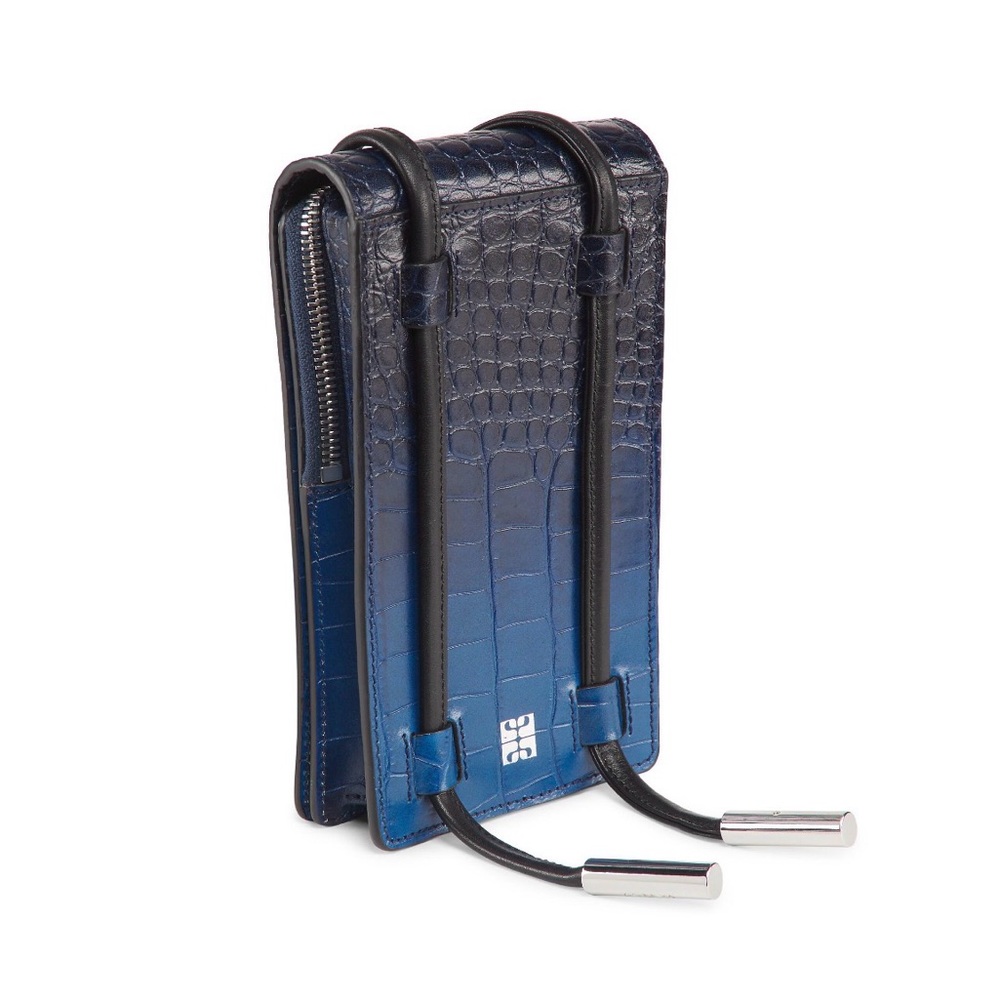 Blue Croc-Embossed Unisex Bolo Bag - Picture 6 of 14